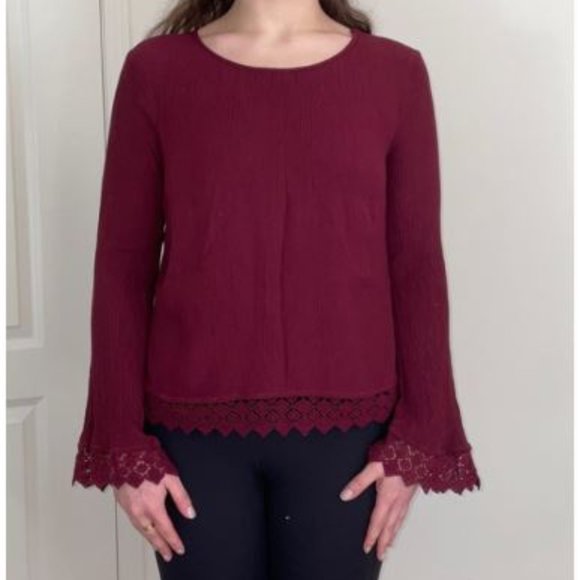 Burgundy Lace-Trimmed Blouse - Picture 2 of 7